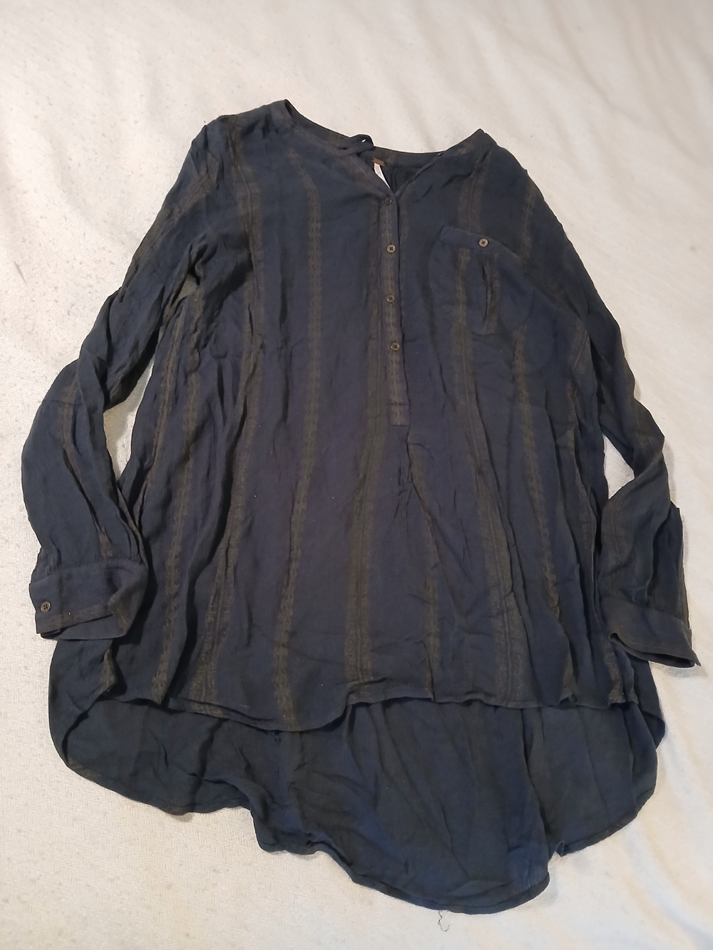 Free People Navy Blue Button-Front Longline Tunic